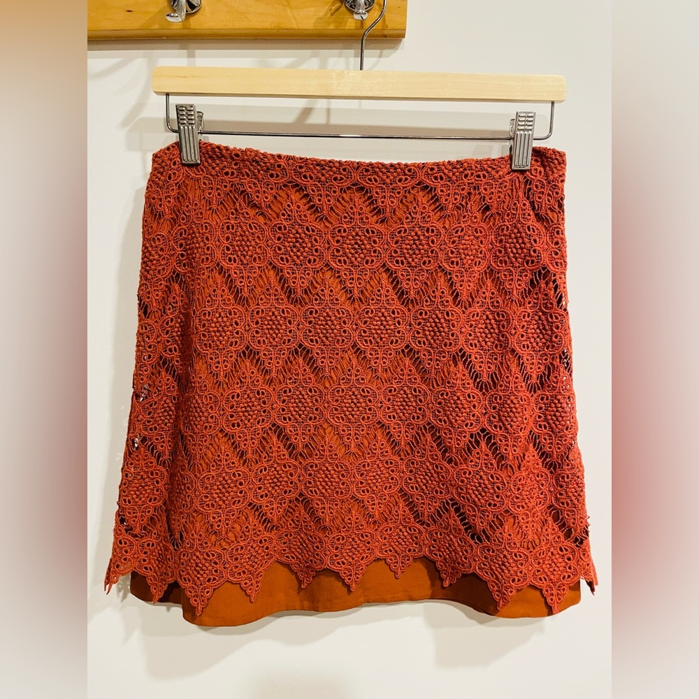 Massimo Dutti Rust Crochet Lace Mini Skirt